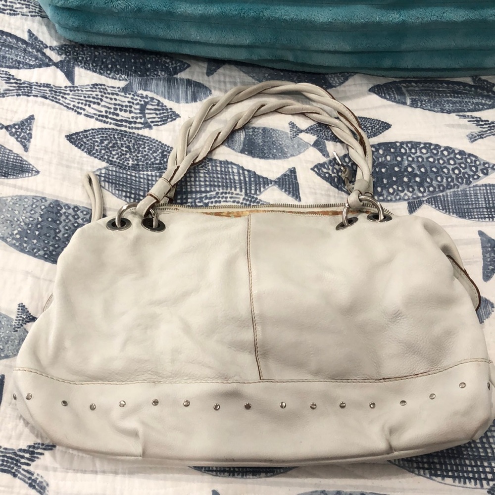 White/cream leather slouch fossil shoulder bag